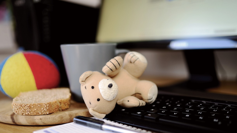 Children's toys near a keyboard