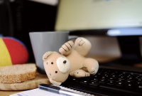 Children's toys near a keyboard